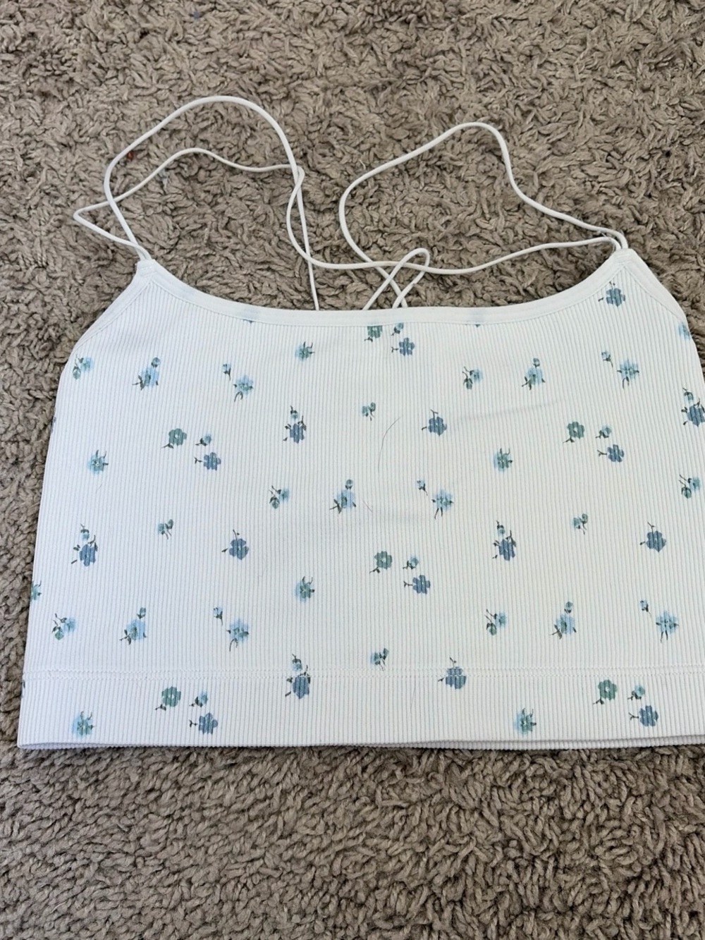 White Floral Ribbed Crop Cami Top